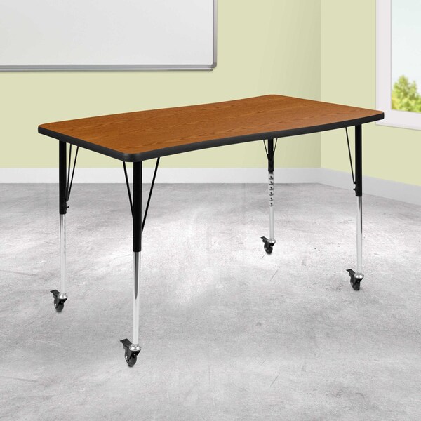 Flash Furniture Rectangle 28 W, 47.5 L, 30 H, Chrome, Laminate, Particleboard, Steel, Wood Grain XU-A3048-CON-OAK-T-A-CAS-GG - main